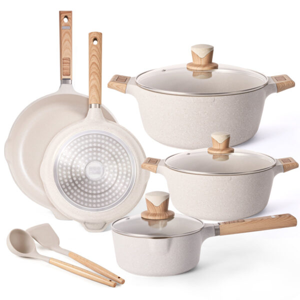 10-Piece Granite Stone Nonstick Cookware Set - Large Pots & Pans