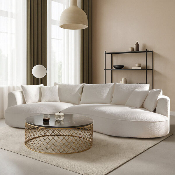 125" Modern Curved Boucle Upholstered Sectional Sofa with Chaise