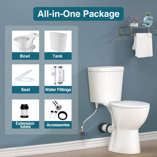 19" Tall Rear Outlet Toilet Dual Flush Two-Piece with Extension Pipe
