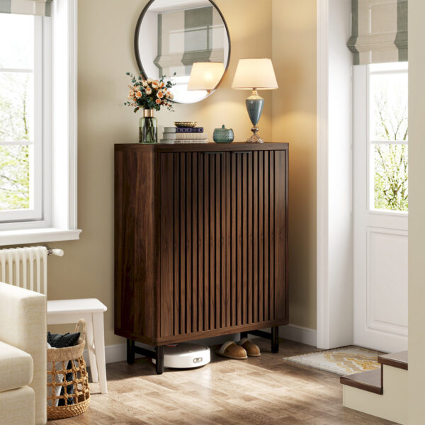 Space-Saving 24-Pair Shoe Storage Cabinet with Two Shutter Doors