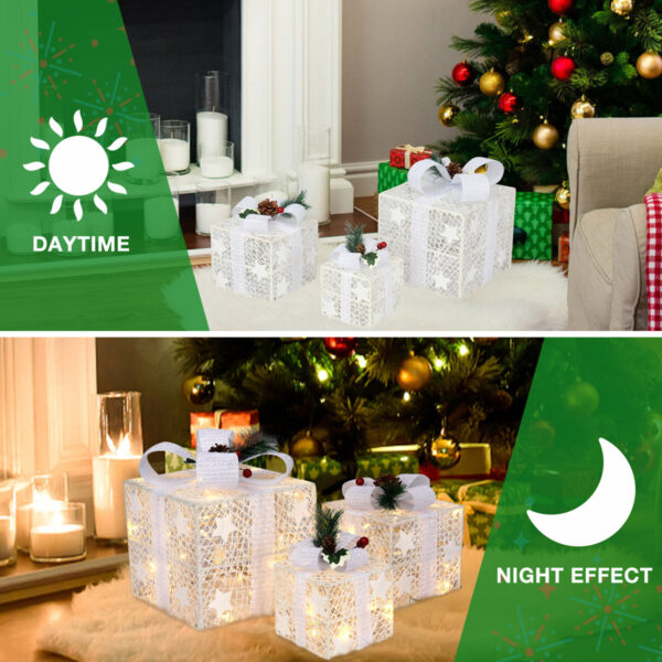 3-Piece Lighted Gift Boxes Christmas Decoration Display Set - Indoor