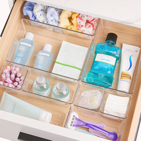 Clear Plastic Drawer Organizer Set, 44 pcs — Non-Slip Makeup & Jewelry