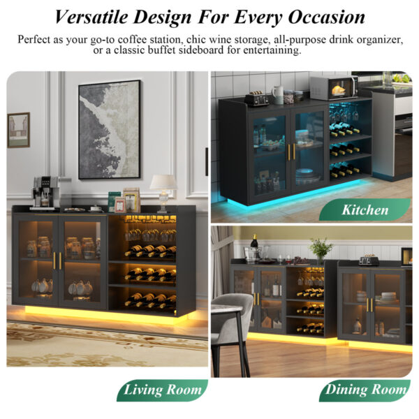 47.24'' Wine Bar Cabinet with LED Lighting & Detachable Wine Racks