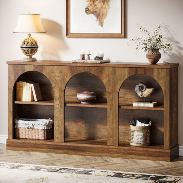 63-inch Farmhouse Solid Wood Rectangular 3-Tier Console Sofa Table