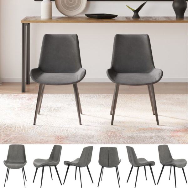 7-Piece Modern Round Sintered-Stone Dining Set w/ 6 PU Leather Chairs