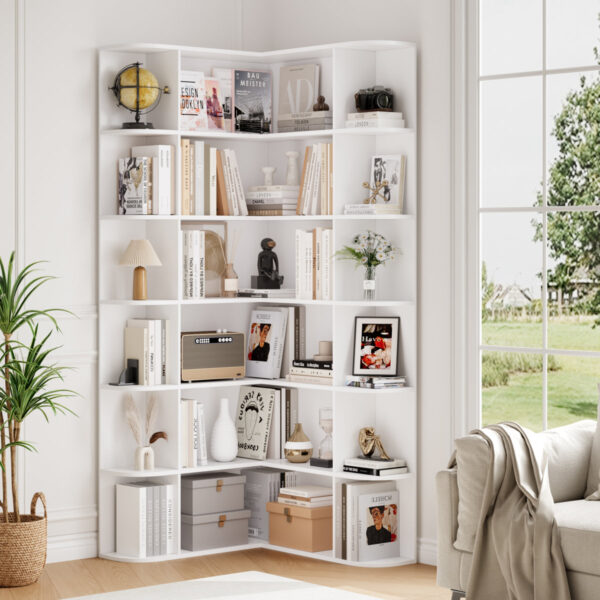 73.9" H Corner Bookcase - 6-Tier L-Shaped Bookshelf for Living Room