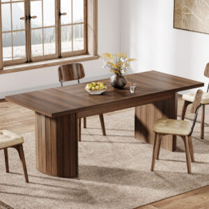 78.74" Extra-Long Farmhouse-Style Wooden Dining Table w/ Double Base