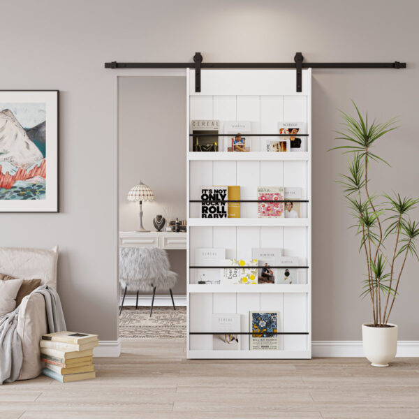 84" H Wood & Primed Bookshelf-Style Barn Door w/ Mounting Hardware Kit
