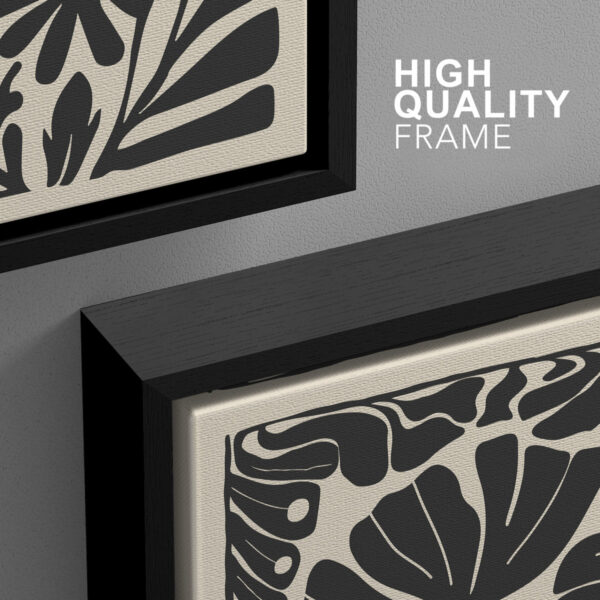 Abstract Botanical MCM Boho Floral 3-Pc Giclee Canvas - B&W Wall Art