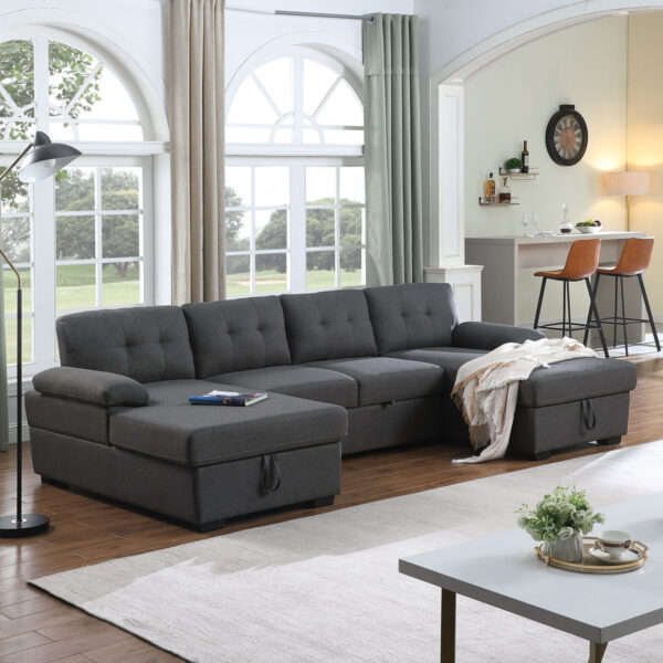 Allan 120" Sectional Sleeper Sofa w/Storage & Double Reversible Chaise