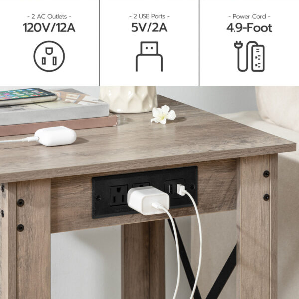 Alonso 23.6" Tall Side Table with Charging Station - USB Bedside Table