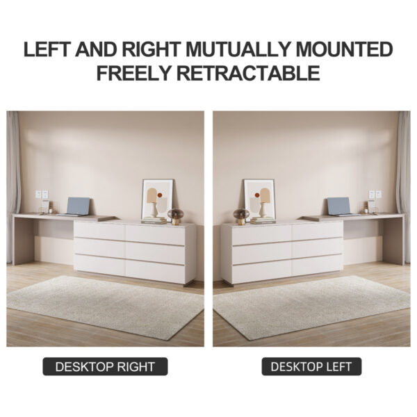 Amaly Modern Extendable Dresser-Desk Combo for Home Office, 6 Drawers