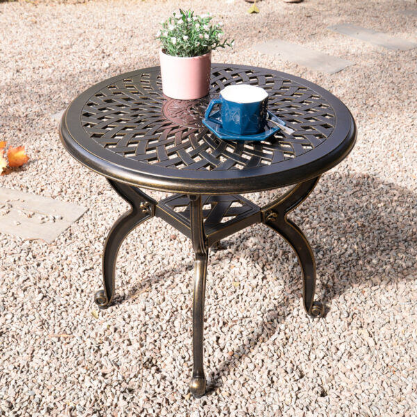 Amdad Outdoor Round Aluminum Side Table - Weatherproof Patio Accent