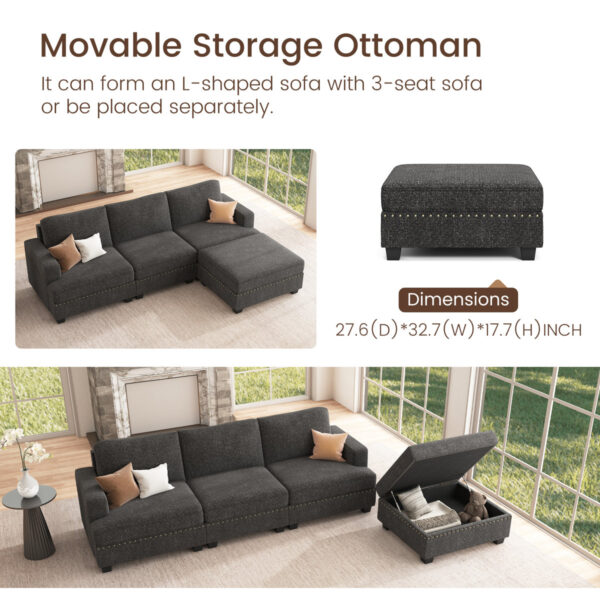 Anureet Modular L-Shaped Sectional Sofa 3-Seater with Chaise - Modern