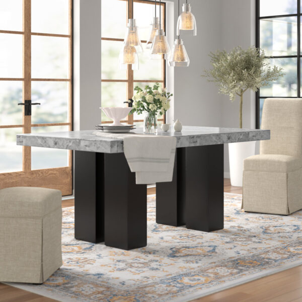 Anxhela Dining Table with Marble Top - Modern Round White Marble