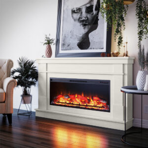 Ashmun Wide Mantel with Linear Electric Fireplace – Modern Style