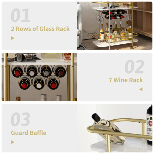 Modern Rolling Bar Cart with Glass Holder and Wine Rack, Industrial