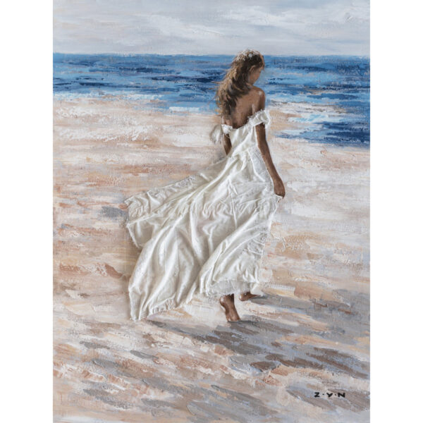 Barefoot Girl on the Beach Painting Print - Coastal Wall Art