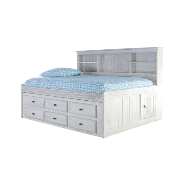 Beckford Six-Drawer Solid Wood Bed with Bookcase - Hidden Storage