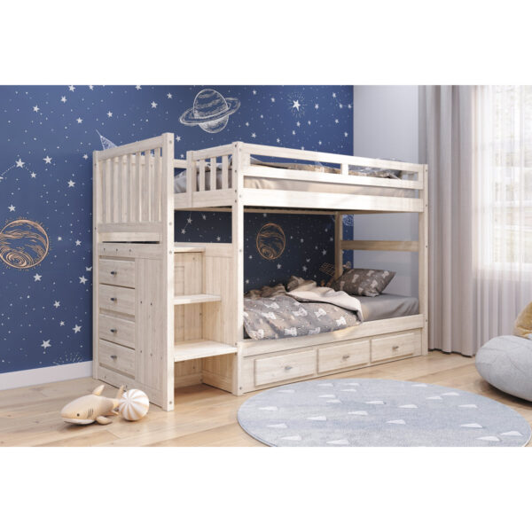 Beckford Solid Wood Standard Bunk Bed with 7 Drawers & Storage Shelf