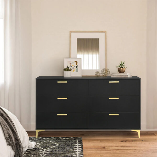 Beggs 6-Drawer Rectangular Dresser - Black and Gold | Modern Storage