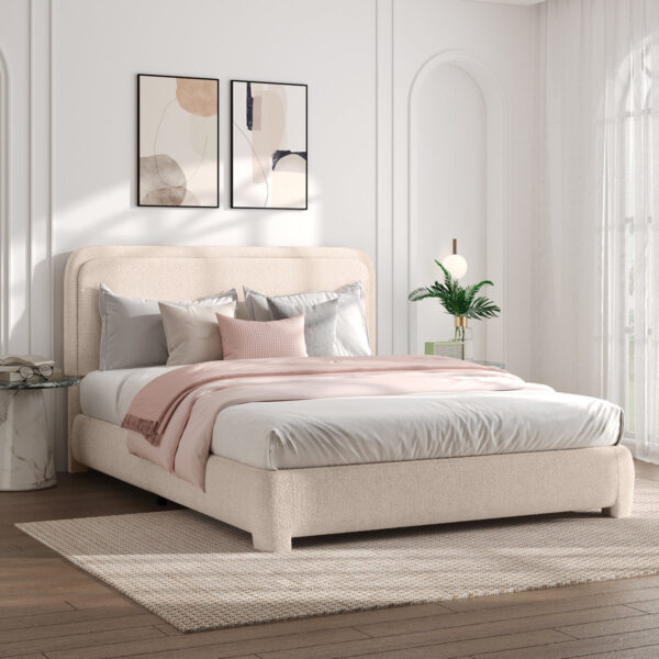 Bensu Bouclé Upholstered Platform Bed - Modern Luxury Headboard