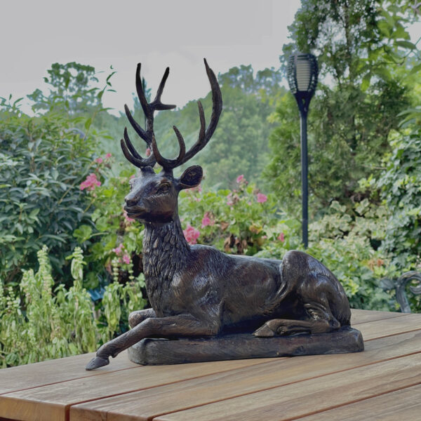 Bronze Seated Deer on Base Tabletop Sculpture - Home Decor Accent