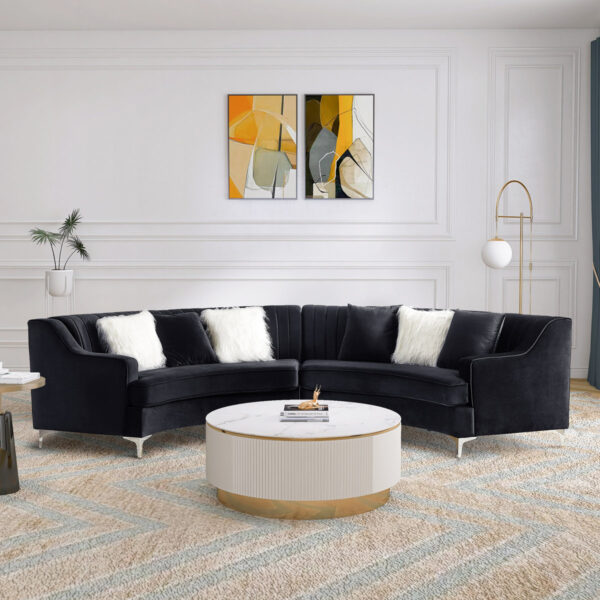 Brucelyn 140.94" Symmetrical Curved Velvet-Tufted Small Sectional Sofa