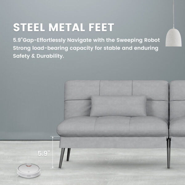 COMHOMA 68" Convertible Futon Sofa Bed with Adjustable Backrest - Gray