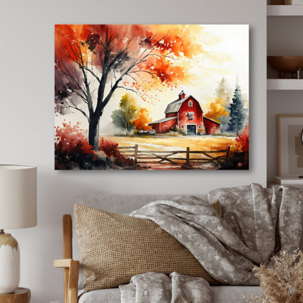 Serene Red Barn in Spring V - Farmhouse Canvas Wall Art, Country Decor