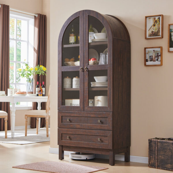 Cardentey Arched Storage Cupboard - Tall Wooden Cabinet with Shelves
