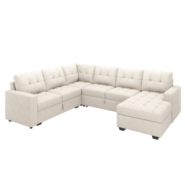 Chasidi U-Shaped Tufted Sleeper Sectional Sofa Bed Storage Chaise