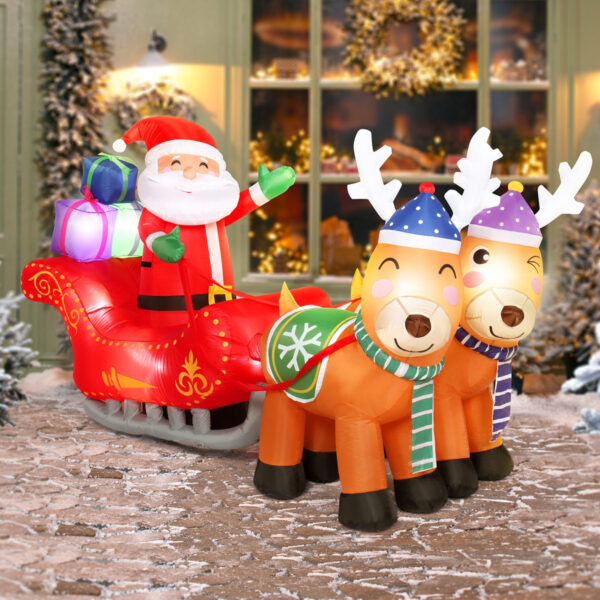Outdoor Inflatable Santa Sleigh & Reindeer Christmas Yard Decoration
