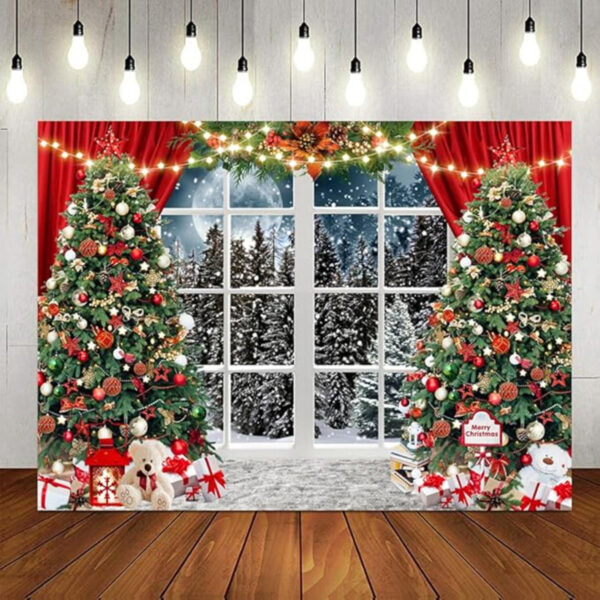 Christmas Photography Backdrop - Snow Window Scene & Photo Booth Props
