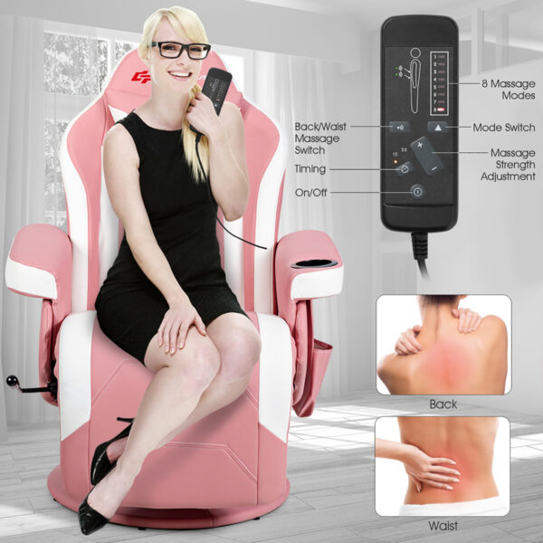 Costway Goplus Pink Reclining Racing PC Gaming Chair with Footrest