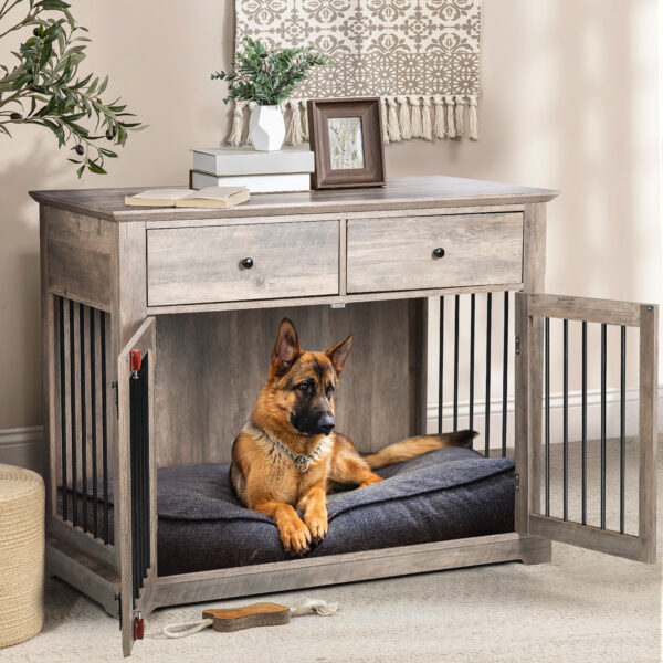 Cranbrook Dog Crate Furniture Featuring Drawers - End Table for Pets