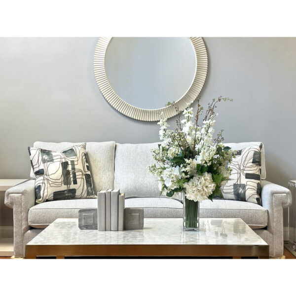 Delphinium, Hydrangea & Fern Floral Display in Tall Glass Vase