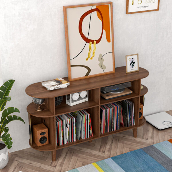 Ethelrene Large Record Player Stand - Midcentury Vinyl Display w/Doors