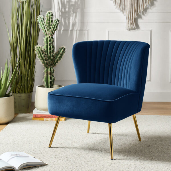 Euclid Velvet Armchair with Metal Legs - Modern Accent Chair