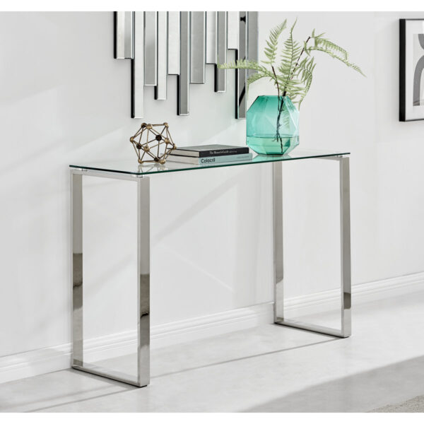 Eugenia Modern Sleek Sled-Design Chrome Metal & Glass Console Table