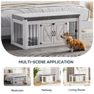 Furniture-style Dog Crate End-of-Bed Bench Ottoman with Removable Pad
