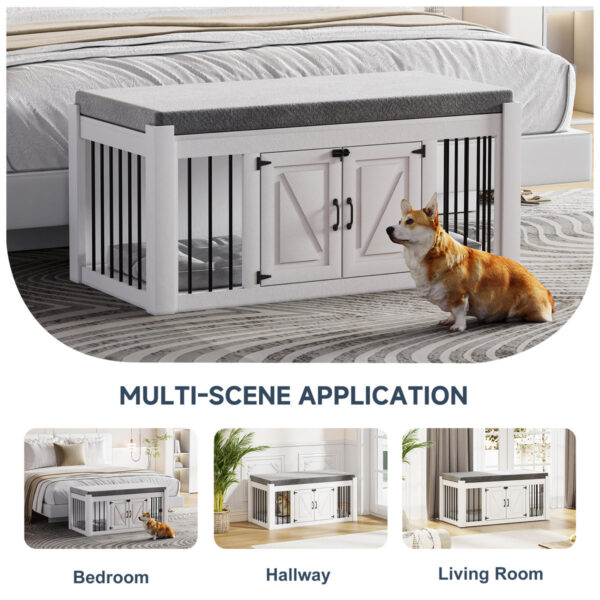 Furniture-style Dog Crate End-of-Bed Bench Ottoman with Removable Pad