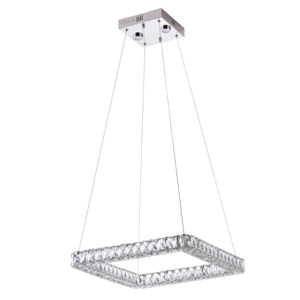 Gansop LED Chrome Square Pendant Featuring Crystal Accents for Kitchen