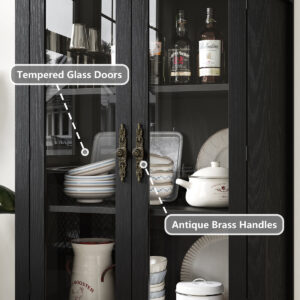 Geniu 71" Tall Arched Display Cabinet - Glass Doors, Solid Wood Legs