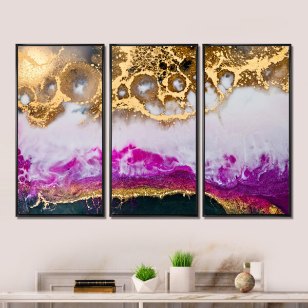 Gold, White & Fuchsia Epoxy Resin Art Set - 3-Piece Wall Decor