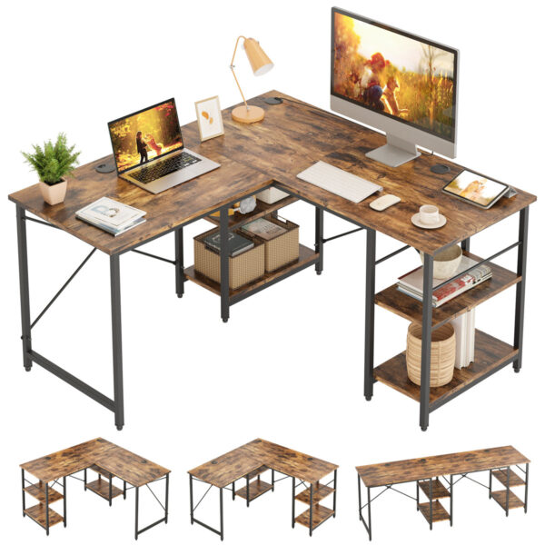 Haigh L-Shaped Desk with Shelves — 86.6-Inch Reversible Corner Desk