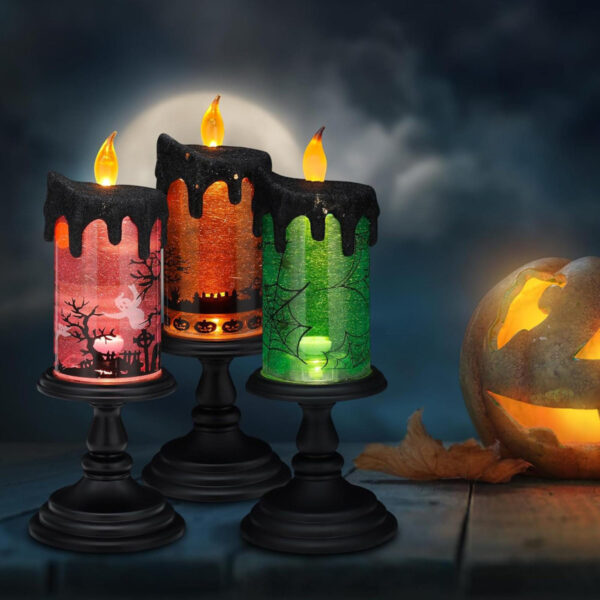 Halloween Snow Globe Candle Lamp, Battery-Operated Flameless Glitter