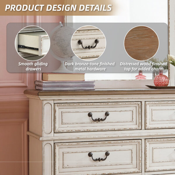 Hayley 54.13'' W Six-Drawer Dresser with Mirror - Modern Bedroom Decor