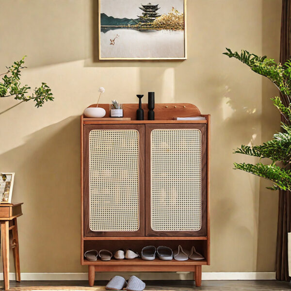 Japanese-Style Solid Wood 15-Pair Shoe Storage Cabinet for Entryway