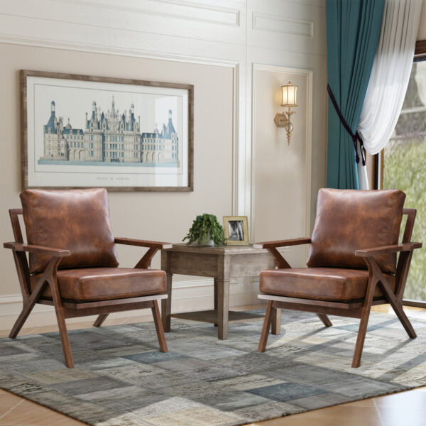 Joichiro 33" Wide Upholstered Solid-Wood Mid-Century Armchair Set of 2